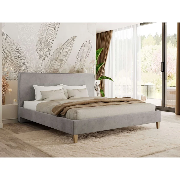 Design Polsterbett LUMARO CLASSIC 200x200 cm mit Lattenrost & 12cm hohen Füßen, Doppelbett mit Kopfteil, Konfigurierbar, Foam Matratze - Hellgrau Velvet - MIRO LUX – Bild 1