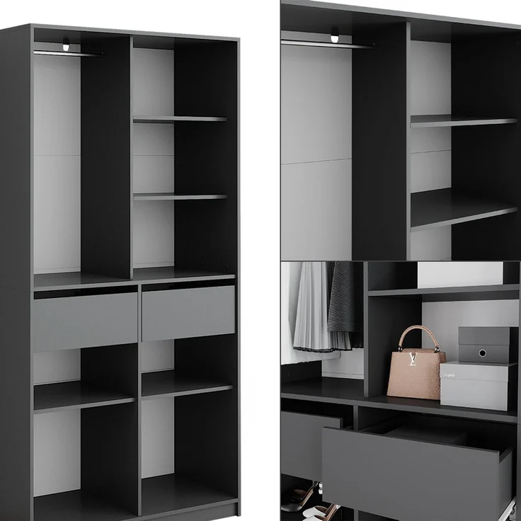Kleiderschrank Elmo Anthrazit 100 x 200 cm mit 2 Schubladen Vicco – Bild 6