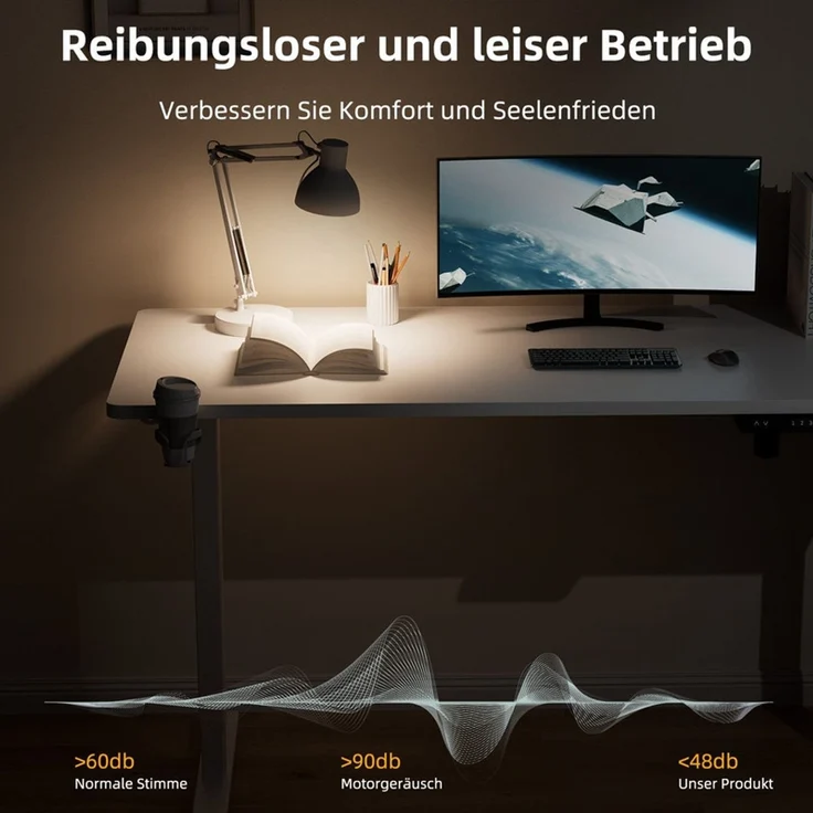 HOMAVO höhenverstellbarer Schreibtisch 70×140 cm, mit Memory- und Anti-Kollisionsfunktion, USB-A- und USB-C-Anschlüssen, Höhe 70–120 cm, Weiß – Bild 7