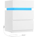 Vasagle Nachttisch mit LED-Beleuchtung, Beistelltisch, einstellbare Farben, Sofatisch mit 3 Schubladen, Nachtschrank für Schlafzimmer, Wohnzimmer, modern, 35 x 40 x 55 cm, weiß