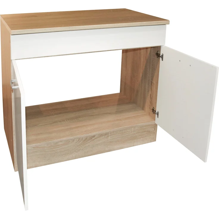 Spülenunterschrank >Ailina< in Sonoma-Eiche / weiß - 100x90x60 (BxHxT) – Bild 3