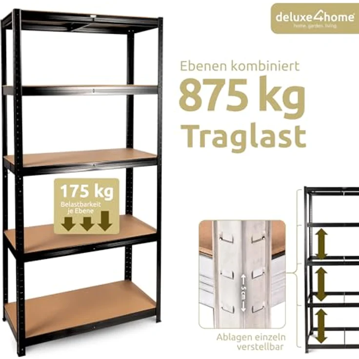 deluxe4home Schwerlastregal 2er Set Kellerregal verzinkt I 40x90x180 cm I Lagerregal bis 875kg – Bild 4