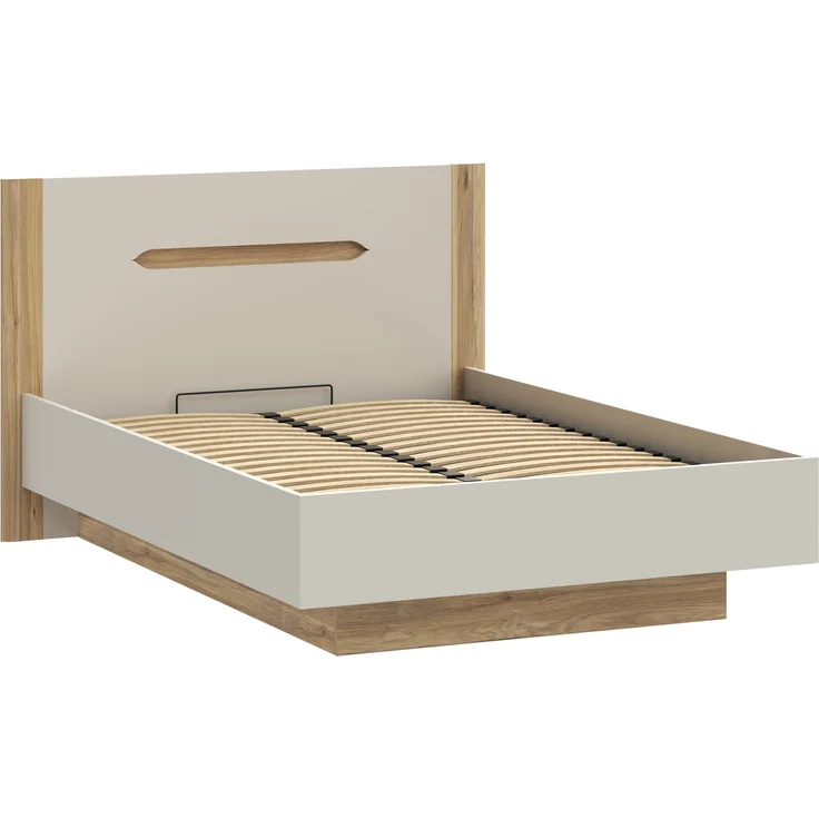 Stauraumbett >EDWAL< Lift-Lattenrost, sandfarbig / Eiche Dekor - 156,2x105,7x206,6cm BxHxT – Bild 4