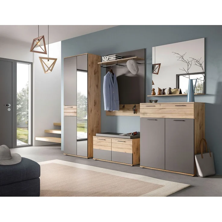 Garderobe Set 3-tlg. Tomaso in Eiche und grau 175 cm – Bild 5