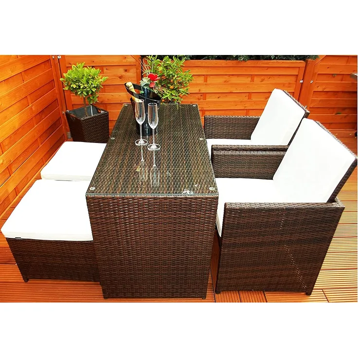 Ragnarök Möbel-Design Garten-Essgruppe Heimdall Esstisch Set 2+2, (Set, Polyrattan, Alu), 10 Jahre Garantie auf UV Beständigkeit des Polyrattan, Würfelsystem