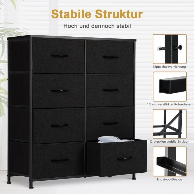 DUMOS Schubkastenkommode Kommode mit Stoffschubladen Stauraumschrank Schubladenschrank (Schubladenkommode), Mit 4, 5, 7, 8, 9 Schubladen – Bild 3