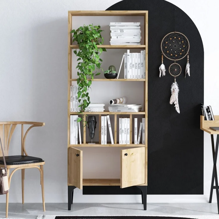 Calicosy 'POLLUX' Regal mit Bücherregal 8 Regale 2 Türen H175 cm - Helles Holz – Bild 4