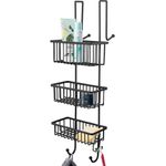 bremermann Duschregal zum Einhängen, 3 Körbe, Metall schwarz, 25 x 12 x 75 cm