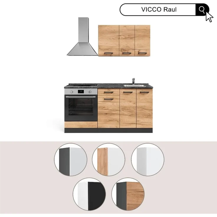 Vicco Singleküche mit Herdumbauschrank ohne Arbeitsplatte, R-Line, Schwarz Hochglanz/Weiß, 160 cm – Bild 7