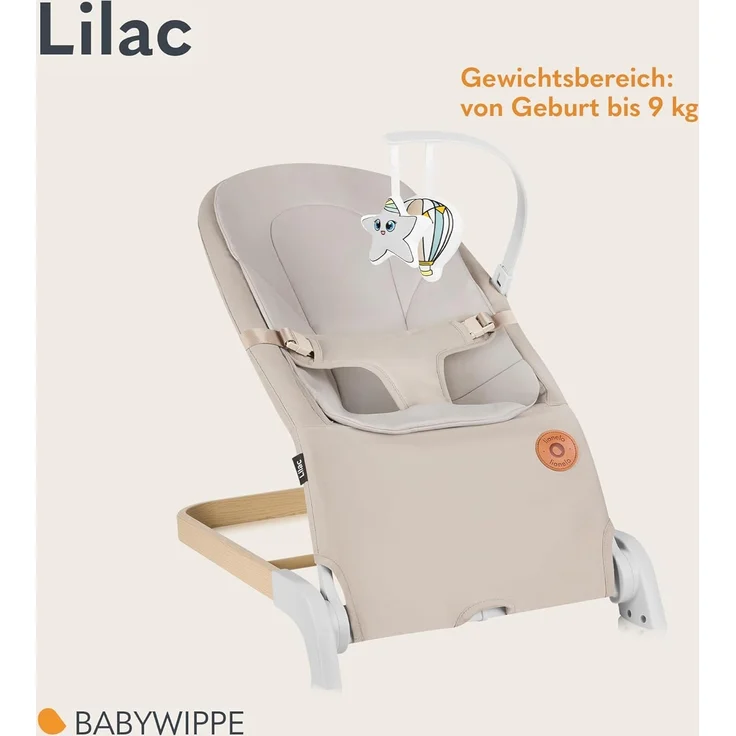 LIONELO LILAC Babywippe und -liege für Babys bis 9 kg, 0-6 Monate, 2-in-1 Babywippe, 2 Spielzeuge, Neigungseinstellung, 3-Punkt-Gurt, leicht 3,2 kg, flach zusammenklappbar – Bild 2