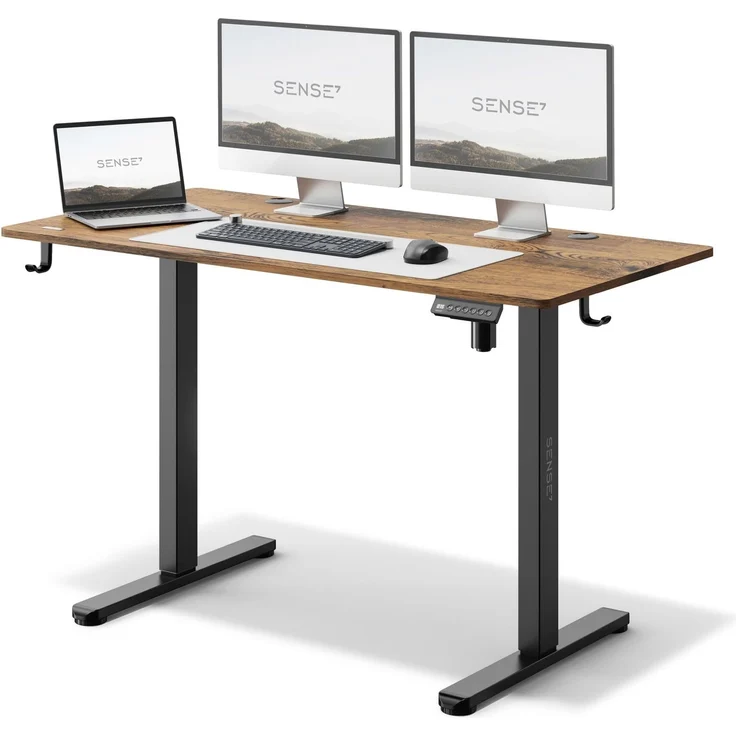 SENSE7 NOJO elektrisch höhenverstellbarer Schreibtisch 120x60 PC & Gaming Tisch mit Speicherfunktio Kabelwanne und Kopfhörerhalter Leise Höhenverstellung für deinen perfekten Stehschreibtisch