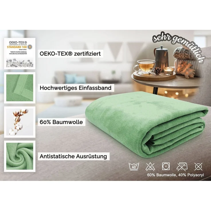 ZOLLNER Kuscheldecke mit Einfassband, 150x200 cm, grün (lindgrün) – Bild 3