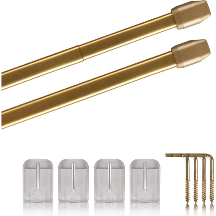 Bestlivings Vitragestange 2er-Pack, Ø 10 mm, 1-läufig, ausziehbar, mit Selbstklebehaken, geklebt, Edelstahl, für Küchen- & Bistrogardinen