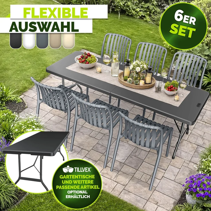 tillvex® Gartenstühle 6er Set Stapelbar Wetterfest | Outdoor Stühle bis 120kg belastbar | Gartenstühle Outdoor | Terrassenstuhl Gartenmöbel Balkon Garten Terrasse – Bild 8