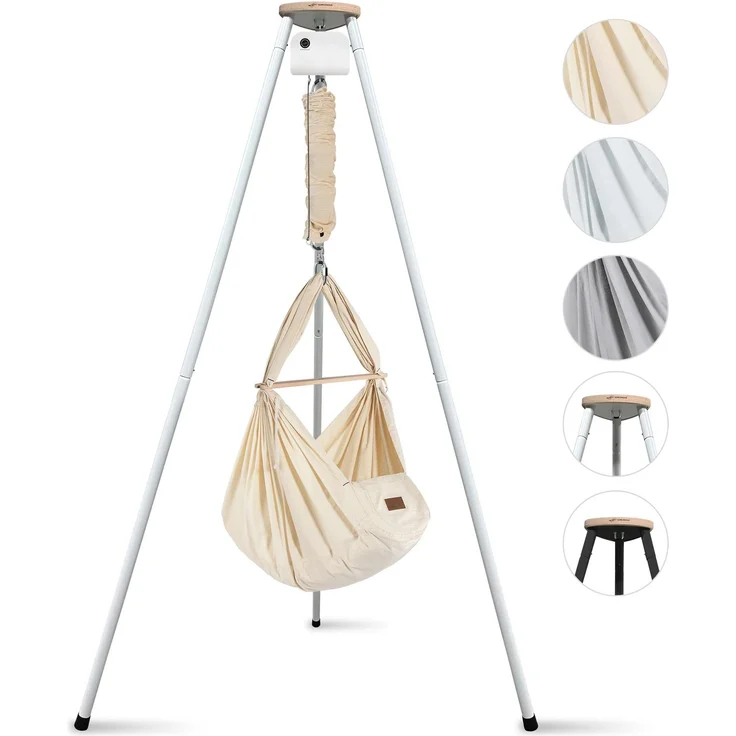Federwiege mit Tipi und Motor Bio Grey Schafwolle Anthrazit Motor Weiß – Bild 1