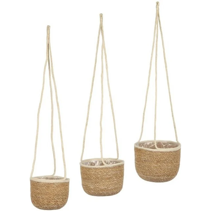 Spetebo Übertopf Seegras Blumenampel 3er Set natur 23 / 20 / 17 cm – Bild 4