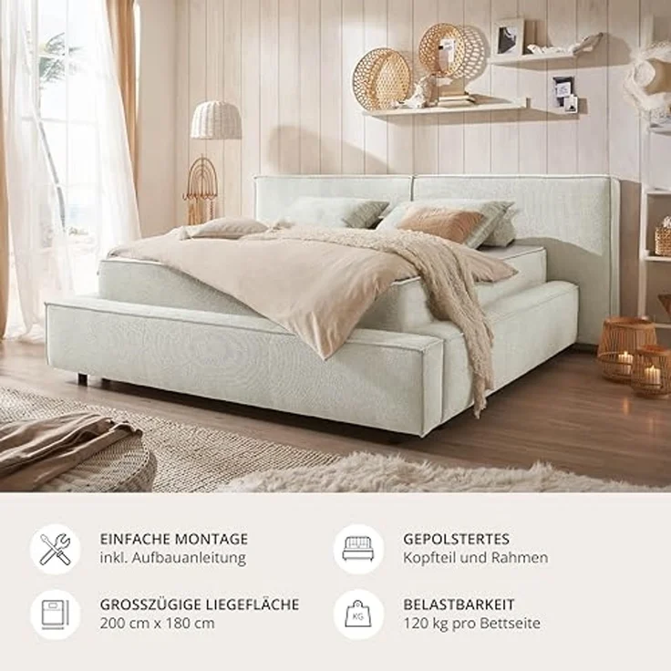 Calais Polsterbett 180x200 – Zeitloses Design mit Premium-9-Zonen-Matratze, Duo-Wendefunktion & hohem Schlafkomfort – Bild 5