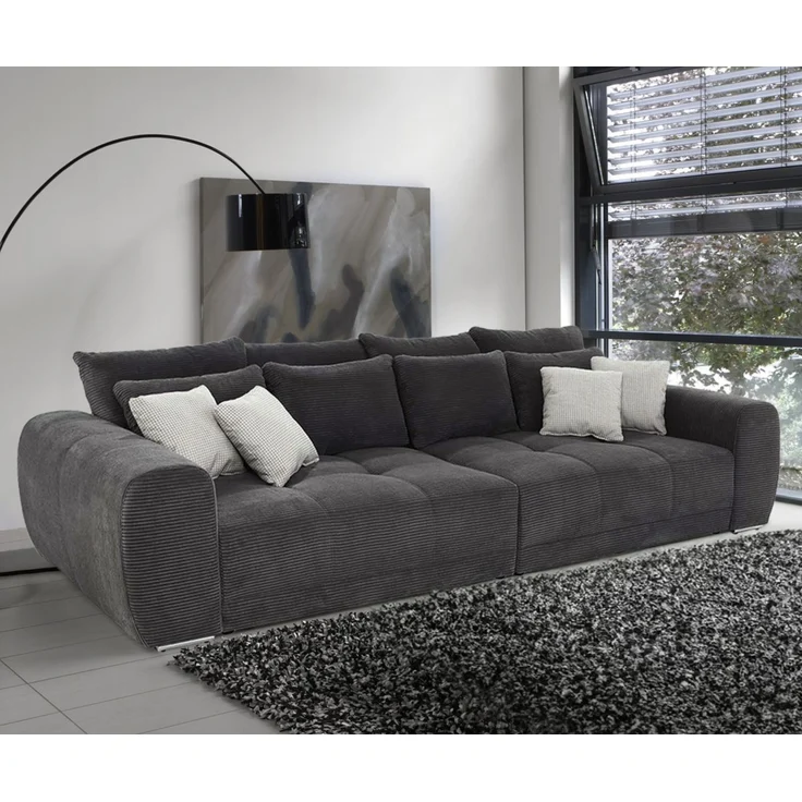Big-Sofa XXL 306 cm Federkern Lounge Couch mit Bezug aus Cord in Dunkelgrau – Bild 3