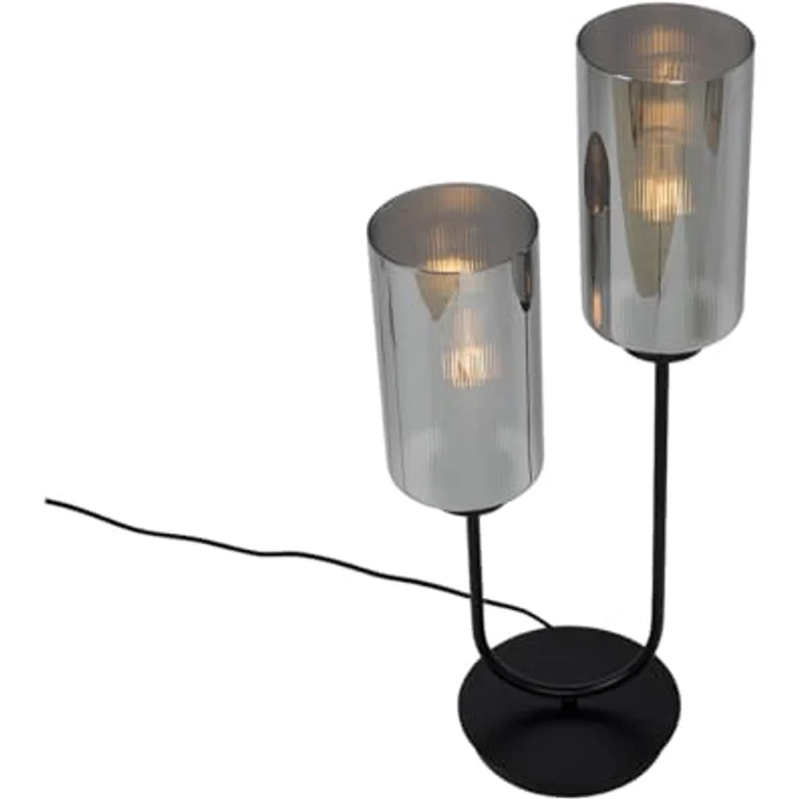 QAZQA Laura, Art-Deco-Tischlampe schwarz mit Rauchglas, 2-flammig, 64 cm, E27, dimmbar, für Wohnzimmer und Schlafzimmer – Bild 7