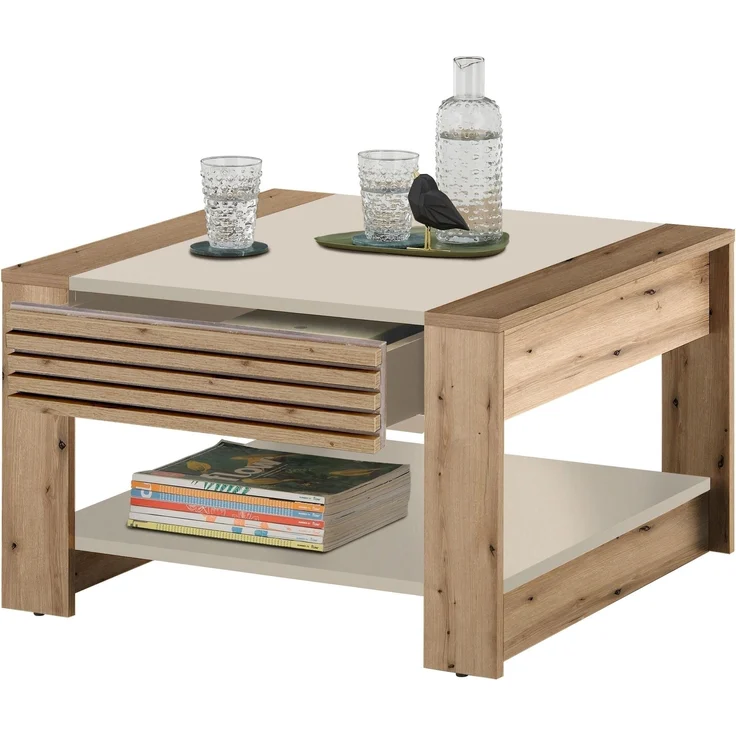 Couchtisch >Feli< Schublade, kaschmir, Evoke Eiche Dekor - 70x42x70cm (BxHxT) – Bild 2