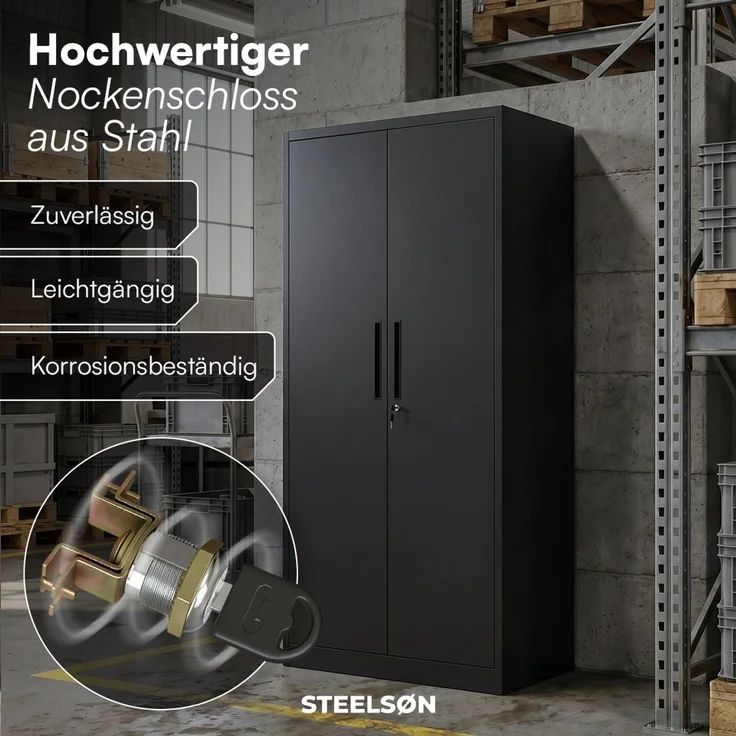 STEELSØN 'Regulus' Garderobenschrank mit 6 Fächern und Kleiderstange, Metall, schwarz, 175x40x80 cm, abschließbar, inkl. Schloss – Bild 6