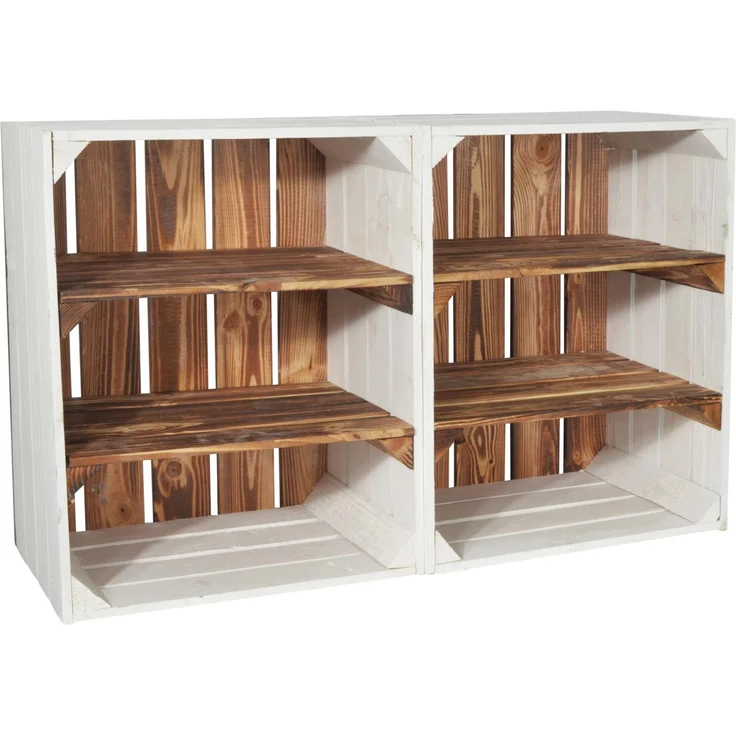 CHICCIE 2 Set Holzkiste Grete Geflammt Weiß - 2x Kurzes Regal Obstkiste Dekokiste Weinkiste – Bild 9