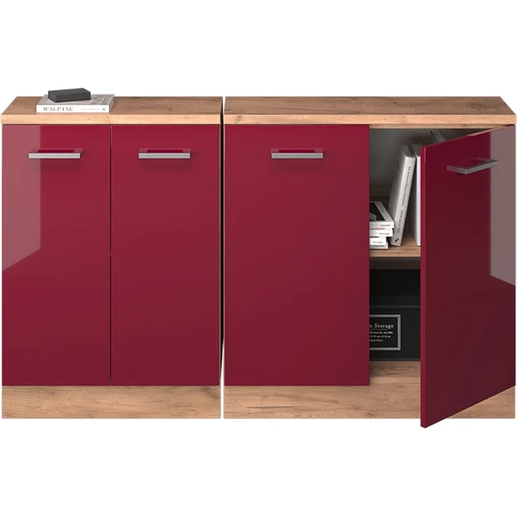 Küchenschrank für Dachschrägen R-Line Rot Hochglanz 140 cm 2er Set Schrankkorpuss 60 cm Tiefe Vicco – Bild 5