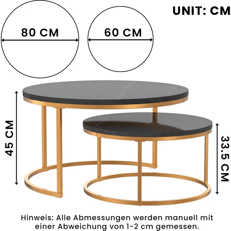 Couchtisch Runder Satztisch Wohnzimmertisch, Sofatisch 2 -St. Großer Tisch:80x80 cm, Kleiner Tisch: 60x60 cm , geschachtelter Beistelltisch – Bild 10