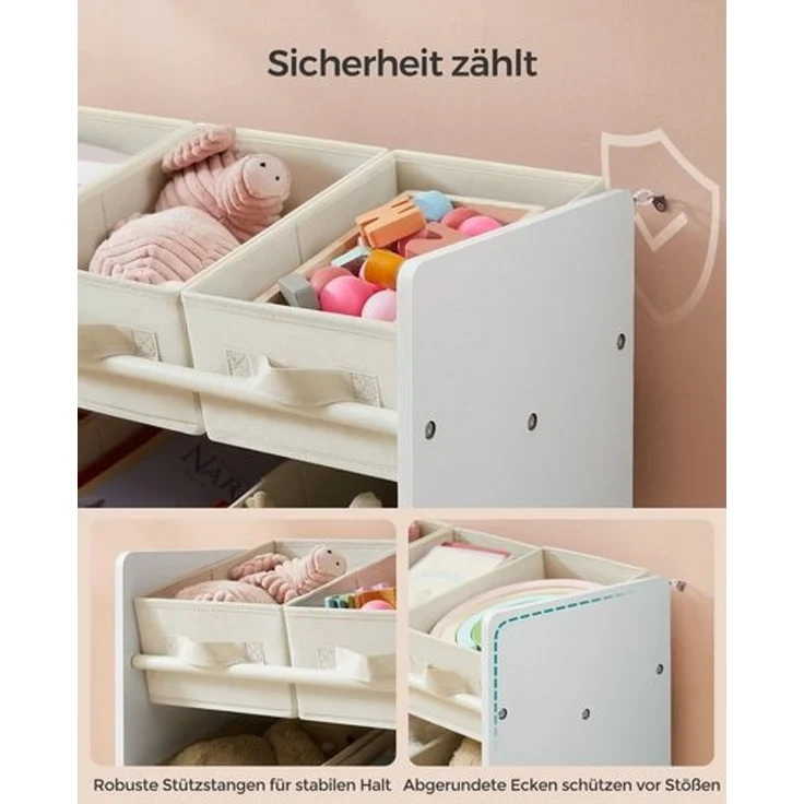 Songmics Kinderregal, Spielzeugregal, Bücherregal Kinder, mit 9 Aufbewahrungsboxen aus Vliesstoff, Kinderzimmer Regal, geräumig, 29,5 x 62,5 x 60 cm, wolkenweiß GKR033W10 – Bild 4