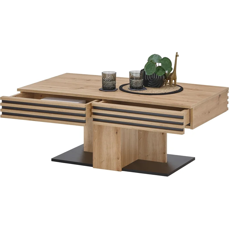 Couchtisch >Luara< 2 Schübe, Artisan Eiche Dekor, schwarz - 110x44x60 (BxHxT) – Bild 2