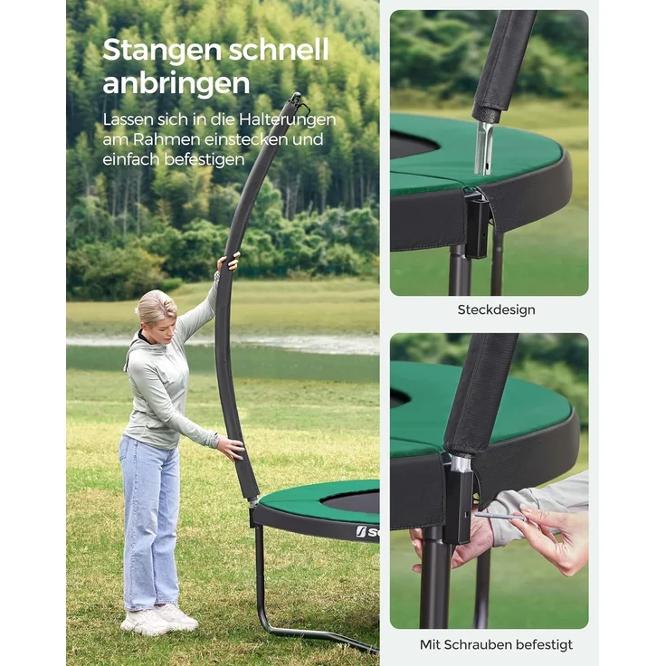 Songmics Trampolin mit Leiter, Sicherheitsnetz und gepolsterten Stangen, Stahl dunkelgrün, Ø 427 cm – Bild 3