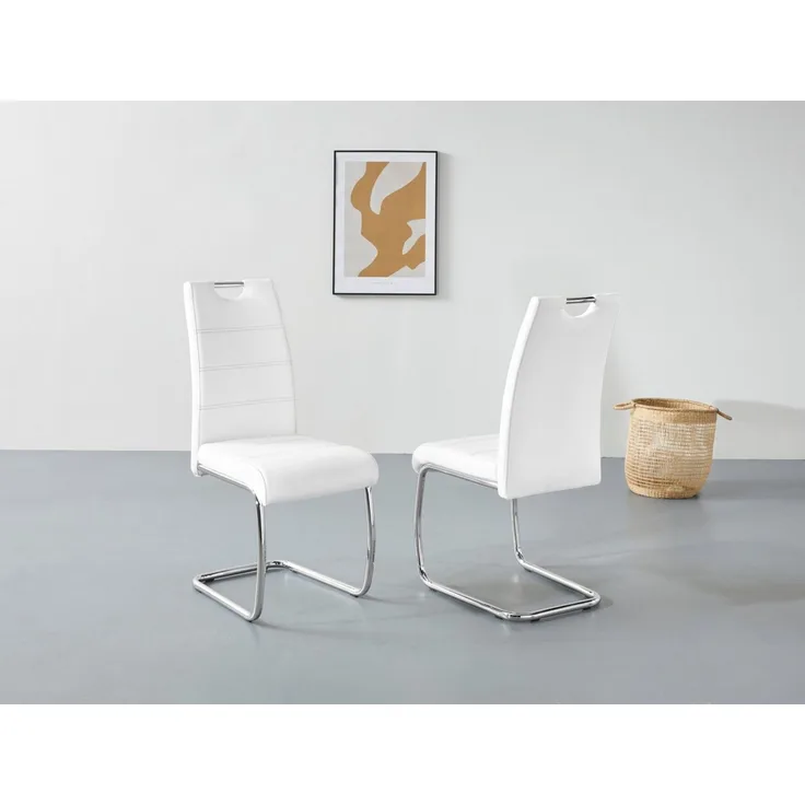 2er Set Schwingstuhl Flora - Kunstleder Weiß - verchromtes Metallgestell
