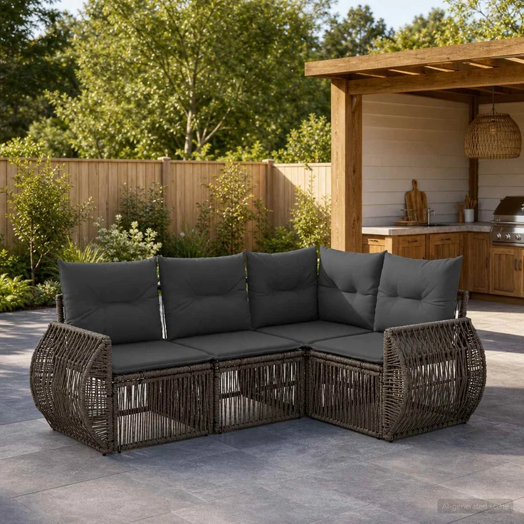 vidaXL Gartensofa-set 4 stk. 4-Sitzer Grau und Dunkelgrau Poly-Rattan 3435410 – Bild 1