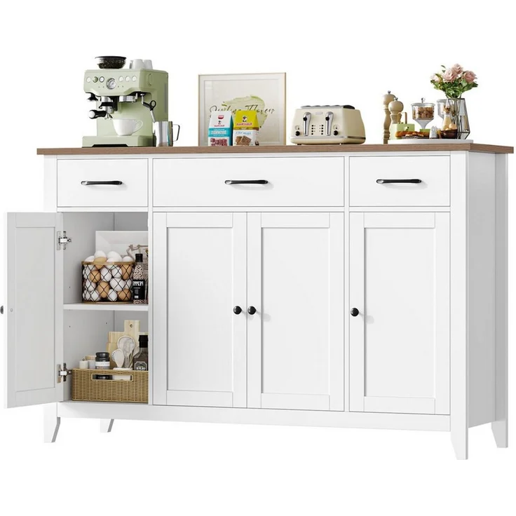 HOMECHO Sideboard 140 cm, Küchenschrank mit 3 Schubladen & 4 Türen, Höhenverstellbare – Bild 1