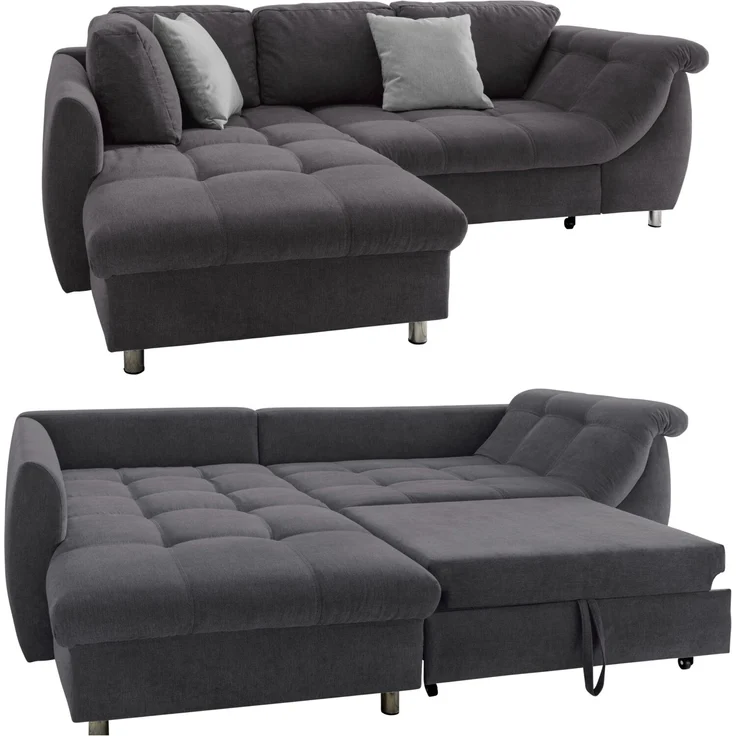Ecksofa Schlafcouch L-Garnitur Bettkasten Ottomane links Mikrofaser Anthrazit – Bild 1