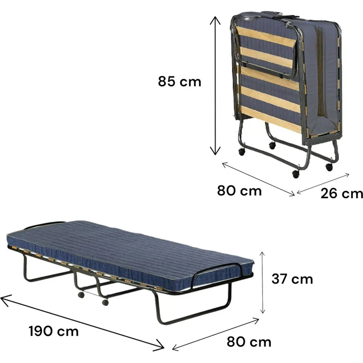 Dmora Arias-Klappbett, Feldbett mit 12 Latten, inklusive Matratze, platzsparendes Kinderbett, 100 % Made in Italy, 80 x 190 x 37 cm, mit Hülle