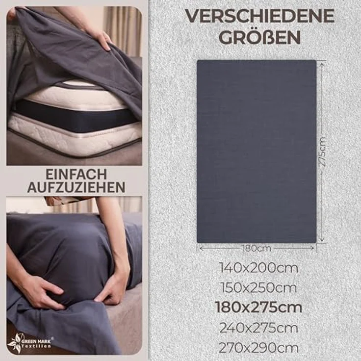 GREEN MARK Textilien Klassische Bettlaken | Betttuch | Laken | Leintuch | Haustuch 100% Baumwolle ohne Gummizug vielen Größen und Farben Größe: 180x275 cm, anthrazit grau – Bild 6