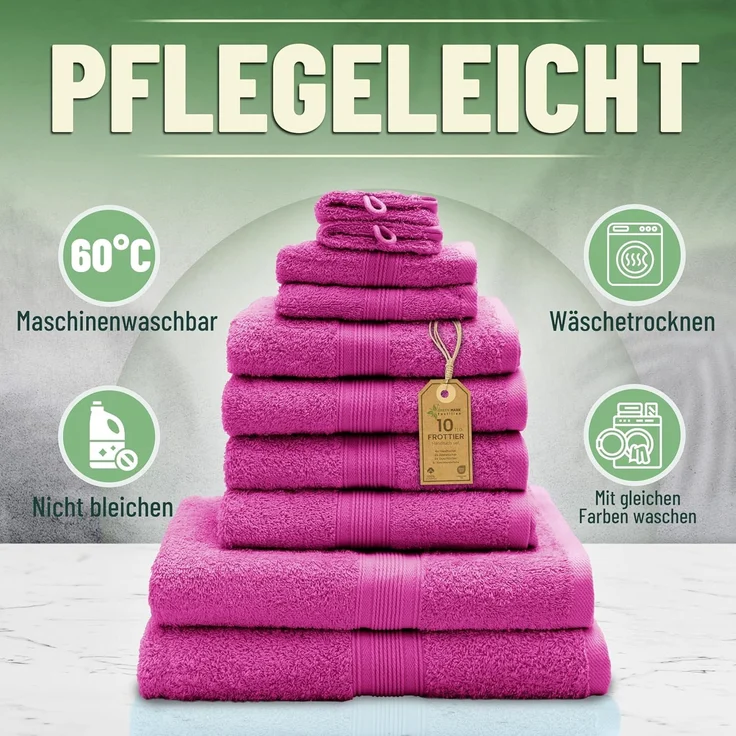 GREEN MARK Textilien 10 TLG. FROTTIER Handtuch-Set mit verschiedenen Größen 4X Handtücher, 2X Duschtücher, 2X Gästetücher, 2X Waschhandschuhe | Farbe: Pink | Premium Qualität – Bild 8