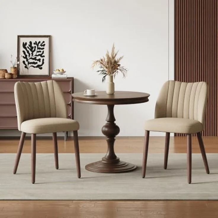 MALOL Esszimmerstühle 2er Set, Polsterstühl mit Rückenlehne, Ergonomisch Gepolsterte Küchenstühle mit vertikaler Rillenlehne, Moderne Esszimmer Stühle für Esstisch Wohnzimmer Café Restaurant, Kamel – Bild 1
