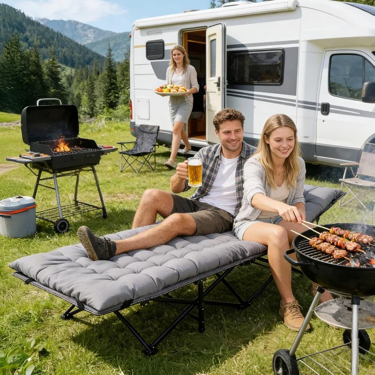 Sekey Feldbett Campingbett Klappbar Campingliege mit Matratze Angelliege Klappbett bis 200 kg – Bild 6