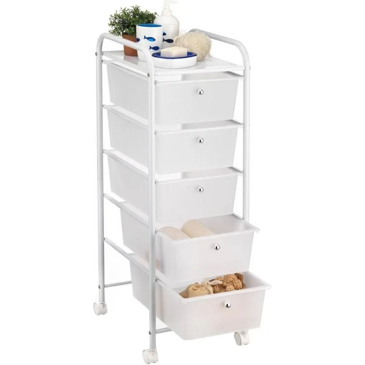 IDIMEX Beistellwagen GINA, Rollcontainer Friseurwagen Metall Kosmetik Roll Badregal weiß mit 5 Sc