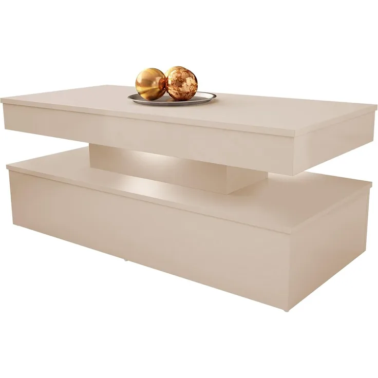 Mirjan24 Couchtisch Glossa Bis mit LED_Beleuchtung, Laminatplatte Wüstensand, 120 x 50 x 55 cm