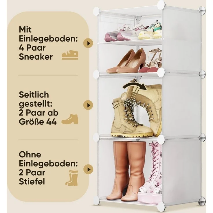 Sekey Schuhregal Schuhregal Schuhschrank Schuh-Organizer Stecksystem DIY-Regal, 1-tlg 24 Paar Schuhe Kunststoff mit Weiß 6 Tür – Bild 2