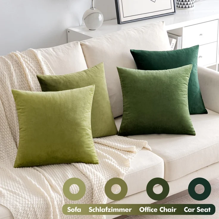 4er Set Samt Kissenbezüge 40x40 cm Salbeigrün Dekorative Sofakissenhüllen – Bild 5