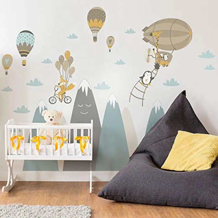Wandaufkleber, selbstklebend, für Kinder, Riesen-Dekoration, skandinavische Berge für Kinderzimmer, Baby/fliegende Tiere, 65 x 120 cm – Bild 6
