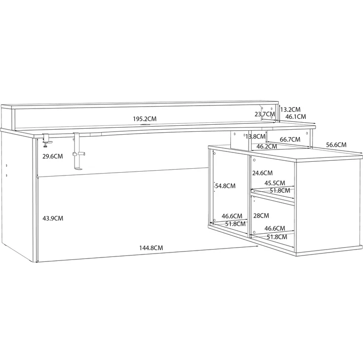 Eckschreibtisch >TEZAUR< LED-Beleuchtung, Ablage, Weiss / Schwarz - 200x91,1x125,4cm (BxHxT) – Bild 5