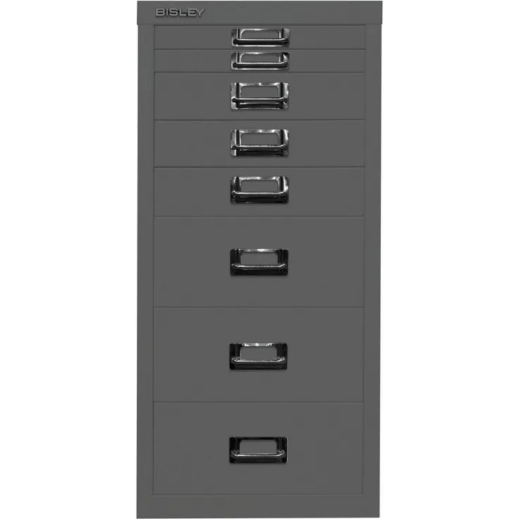 Bisley Multidrawer Schubladenschrank aus Metall mit 8 Schubladen DIN A4 ohne Sockel - Farbe: Anthrazitgrau, L298-634