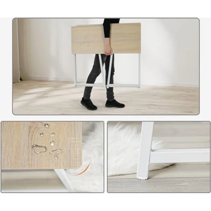MEUBLE COSY Klapptisch Kleiner Klappbarer Schreibtisch Laptoptisch aus Holz und Metall Computertisch fürs Büro, Wohnzimmer, Home Office, Industrie-Design, Eiche, 80 x 40 x 74 cm – Bild 7