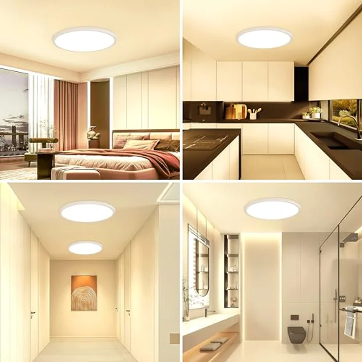OUILA LED Deckenleuchte Flach Rund - Ø22CM Deckenlampe LED 18W 1600LM 3000K Warmweiß IP44 Wasserdicht Badezimmer Lampe, Badlampe Decke für Bad Küche Flur Schlafzimmer Keller – Bild 8