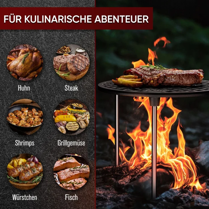 Grillrost 30 cm aus Gusseisen mit 3 abnehmbaren Beinen – Feuerstellen- & Lagerfeuerrost für Outdoor, Camping & Garten – Bild 4